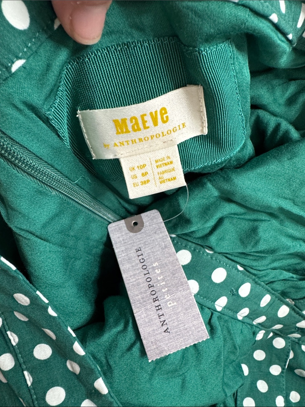 NWT Maeve Anthropologie Halter Ruched Midi Green Polka Dot Dress 6 Petite - Picture 4 of 6